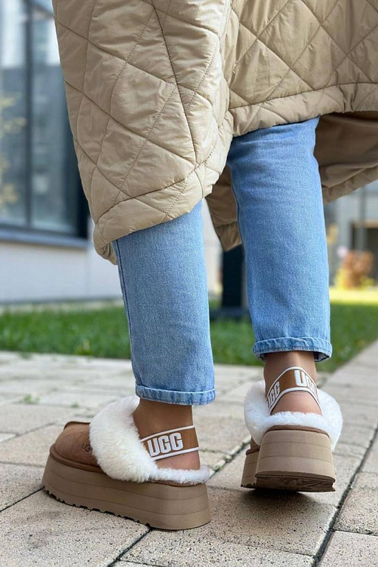 Замшевые женские слиперы с мехом UGG Funkette Platform