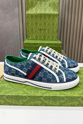 Мужские синие кросовки Gucci GG Monogram   