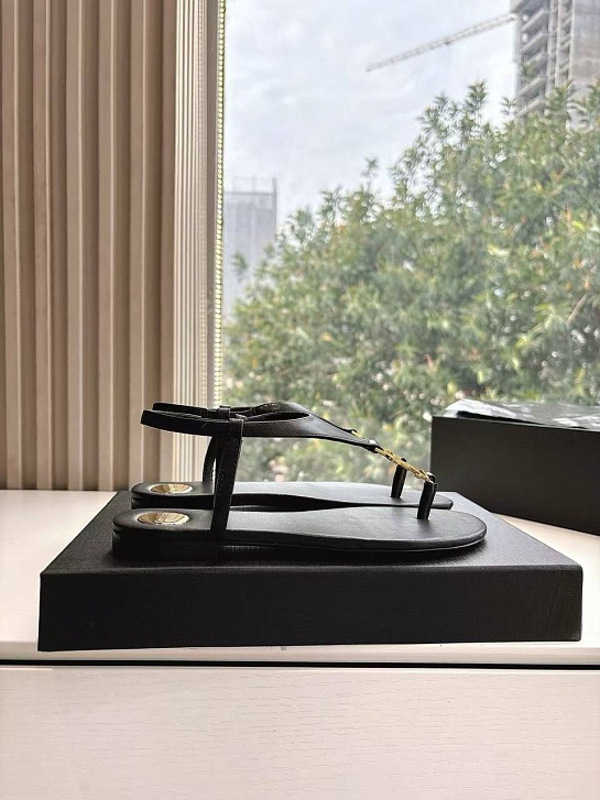 Женские кожаные сандалии Yves Saint Laurent Premium - Black