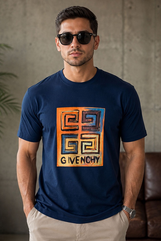 Мужская тёмно-синяя футболка Givenchy 4G logo print