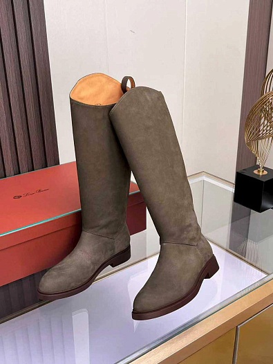 Женские замшевые сапоги Loro Piana premium - Grey   
