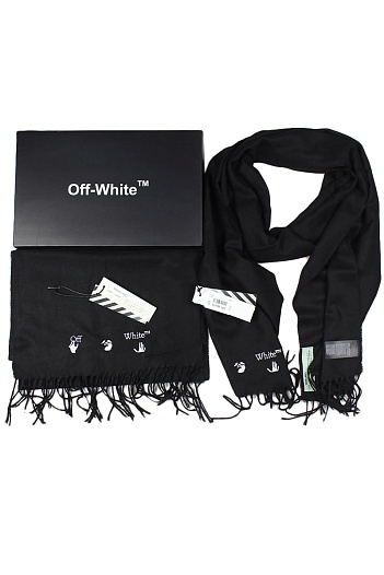 Брендовый чёрный шарф с логотипом Off-White 185x35 см   