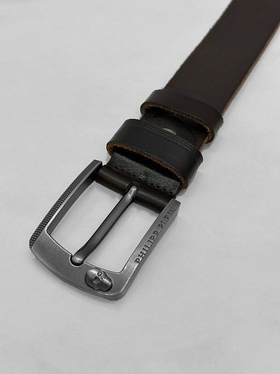 Мужской кожаный ремень Philipp Plein тёмно-коричневого цвета