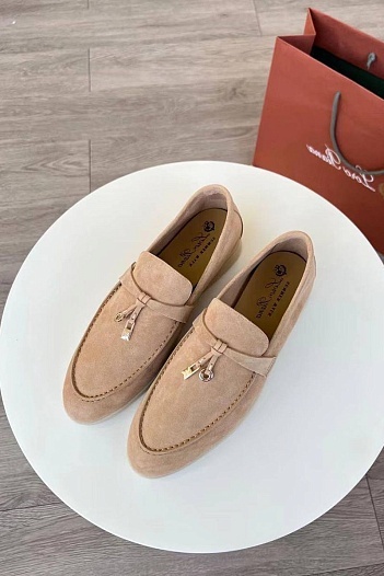 Женские замшевые лоферы Loro Piana Open Walk Premium - Beige   