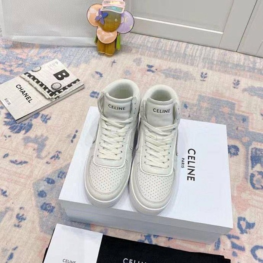 Женские кожаные кроссовки Celine белого цвета   