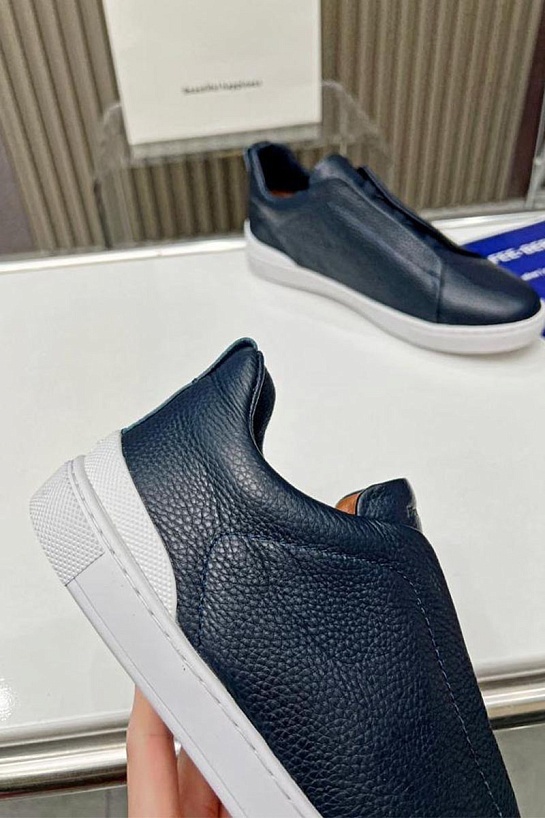 Синие кожаные кроссовки Ermenegildo Zegna