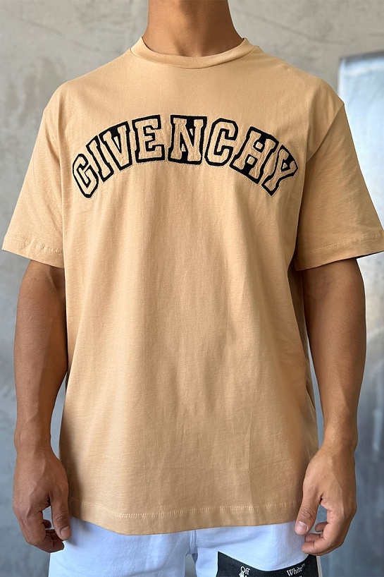 Бежевая оверсайз футболка Givenchy college logo-embroidered