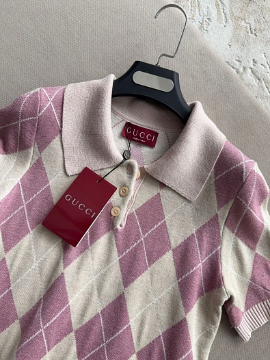 Женское поло Gucci diamond pattern - Beige / Pink   