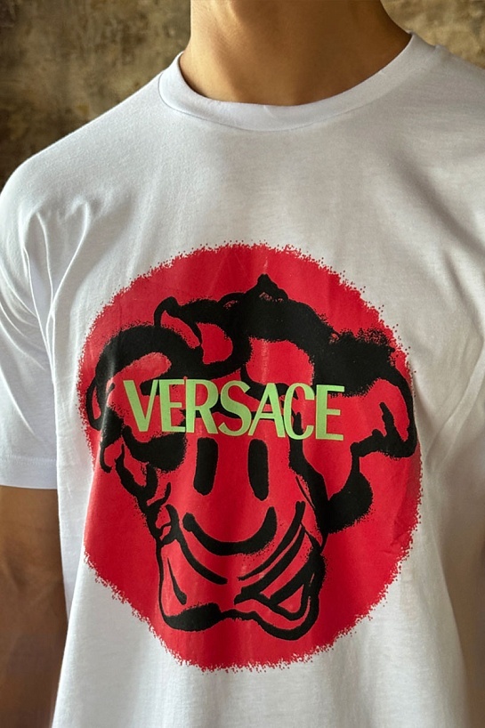 Белая мужская футболка Versace Medusa Smiley logo