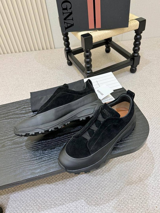 Замшевые кроссовки Zegna Triple Stitch Monte - Black