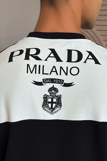 Мужская футболка Prada Milano - Black / White   