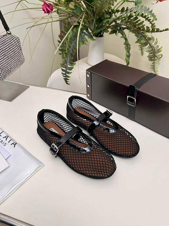 Женские плетёные балетки Alaia Fishnet Ballet premium