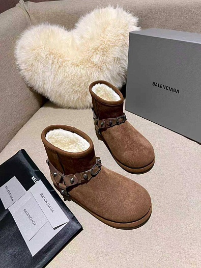 Женские ботинки с мехом Balenciaga Alaska premium - Brown   