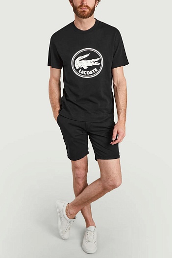 Мужская чёрная футболка Lacoste logo-print   