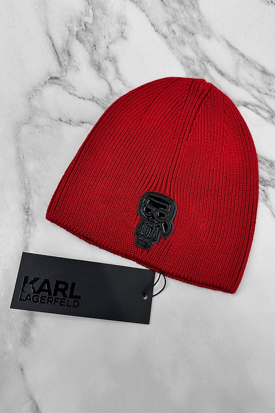 Мужская шапка красного цвета Karl Lagerfeld logo-patch