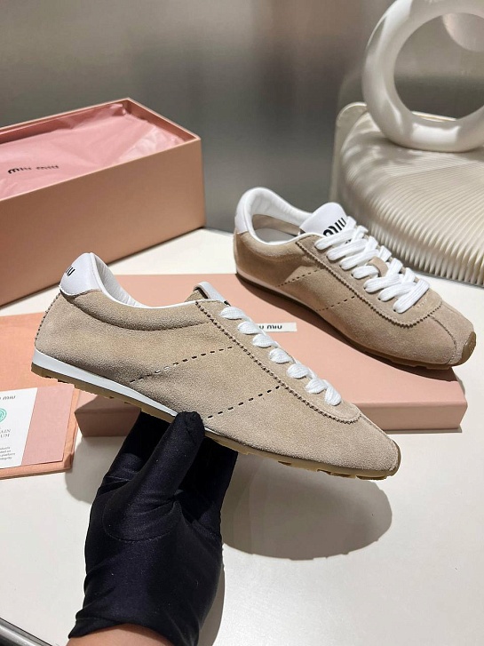 Женские замшевые кроссовки MIU MIU Premium - Beige