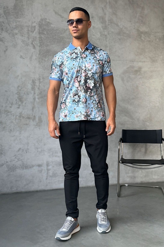 Мужское поло Etro "Floral" - Blue / Pink