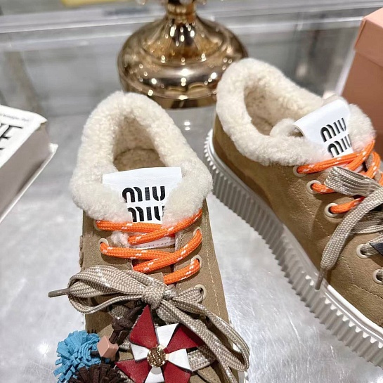 Женские замшевые кроссовки с мехом MIU MIU premium