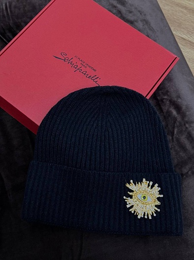 Женская шапка со съемной брошью Schiaparelli Premium - Black   