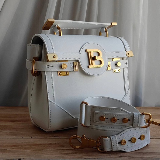 Женская кожаная сумка Balmain B-Buzz 23x21x11 см - White   