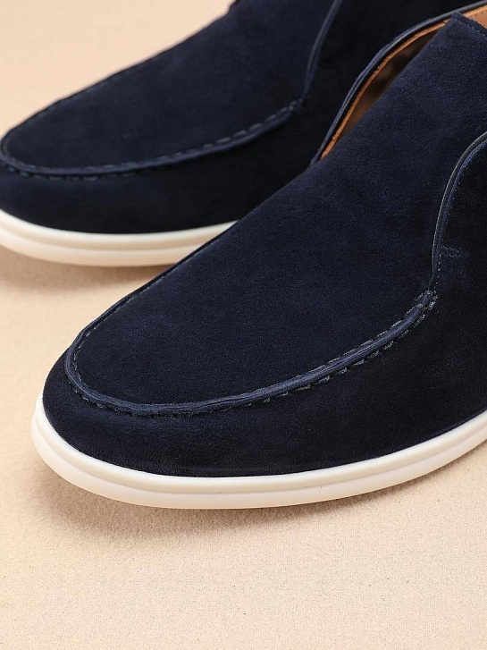 Замшевые лоферы с меховой стелькой Loro Piana Open Walk - Navy