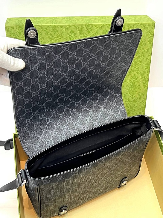 Кожаная сумка-мессенджер Gucci GG Premium 28x20x8 см - Black