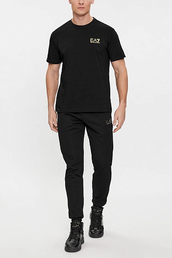 Мужская чёрная футболка Emporio Armani 7 logo-print   