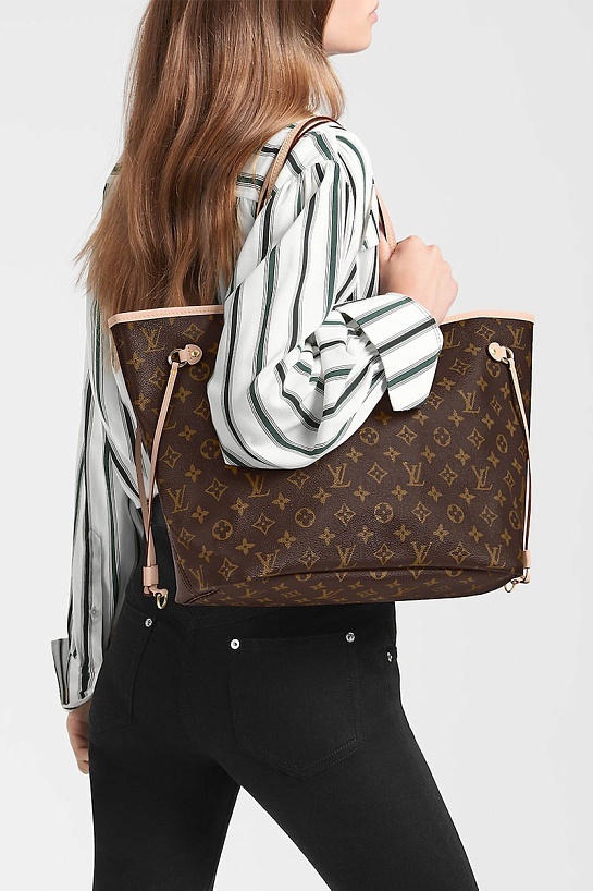 Женская кожаная сумка Louis Vuitton Neverfull MM Monogram 33x30 см