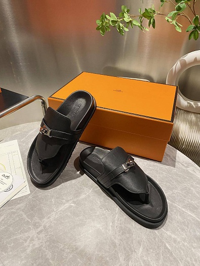 Женские кожаные шлёпанцы Hermes Empire premium   