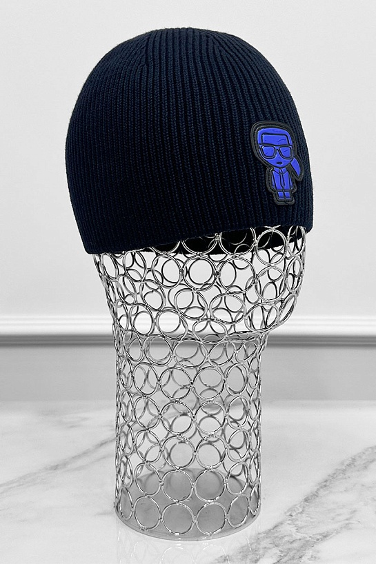 Мужская шапка тёмно-синего цвета Karl Lagerfeld logo-patch