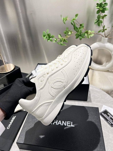 Женские кожаные кроссовки белого цвета Chanel premium   