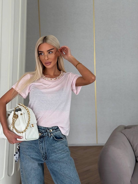 Женская розовая футболка Chanel premium