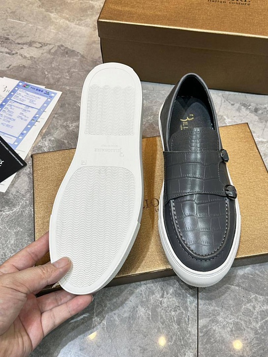 Мужские кожаные лоферы Billionaire серого цвета