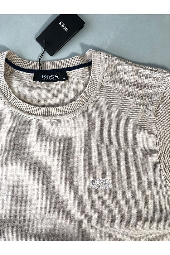 Бежевый мужской джемпер Hugo Boss logo-embroidered