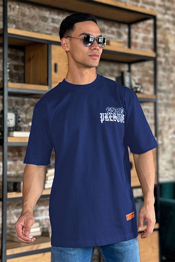 Тёмно-синяя оверсайз футболка Heron Preston   