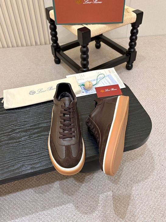 Кожаные кроссовки с мехом Loro Piana high-top
