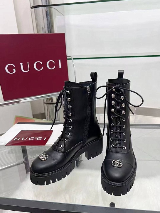 Женские кожаные ботинки Gucci Double G