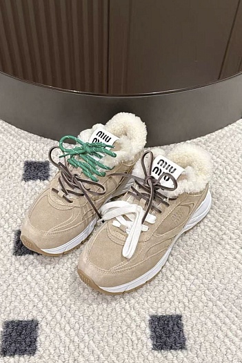 Женские замшевые кроссовки с мехом MIU MIU premium   