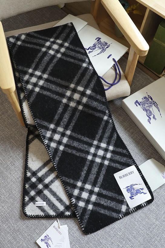 Шарф Burberry Check premium 182x30 см - Black