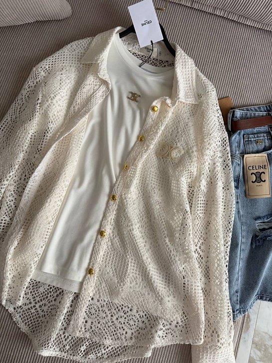 Женская белая футболка Celine premium