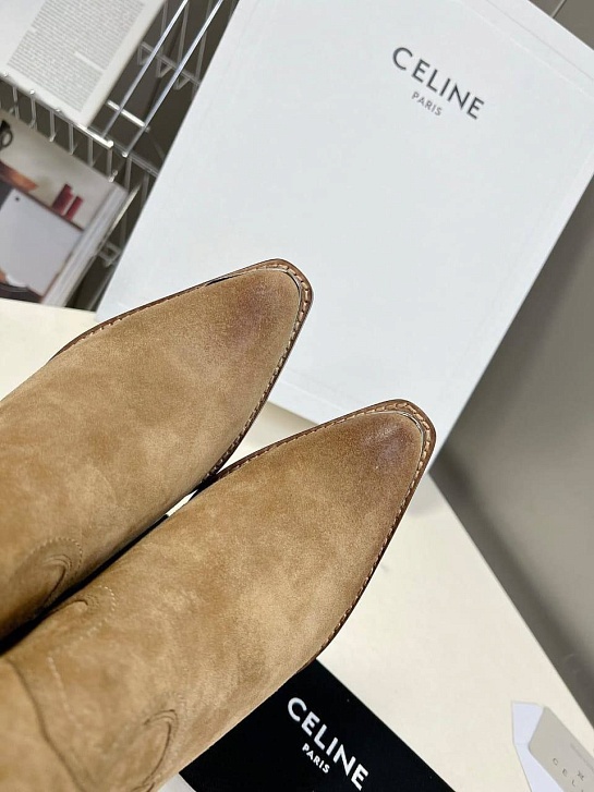 Женские замшевые сапоги Celine Premium - Brown