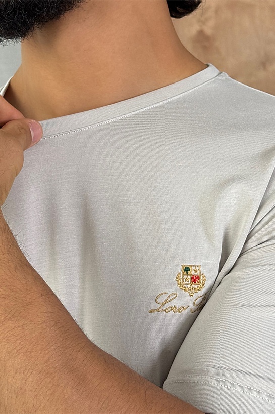 Мужская серая футболка Loro Piana logo-embroidered