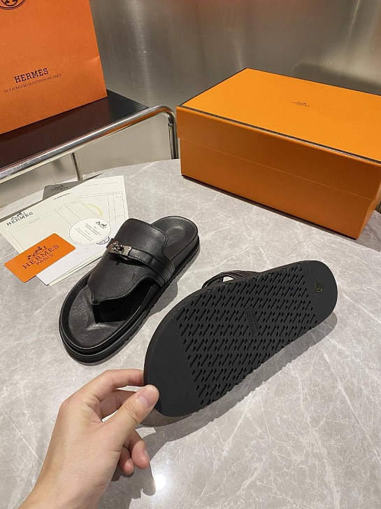 Женские кожаные шлёпанцы Hermes Empire premium