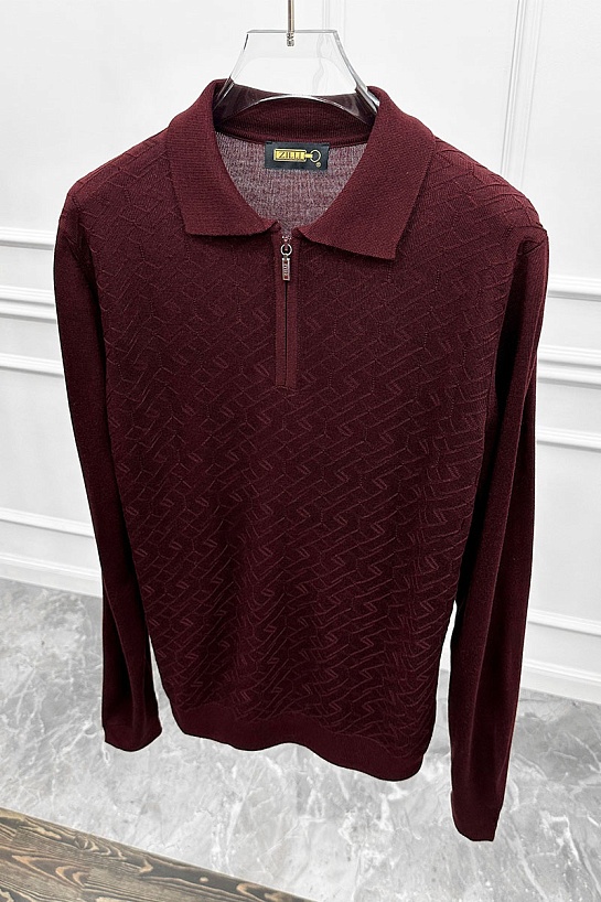 Поло с длинным рукавом Zilli zip-up - Burgundy