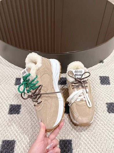 Женские замшевые кроссовки с мехом MIU MIU premium   