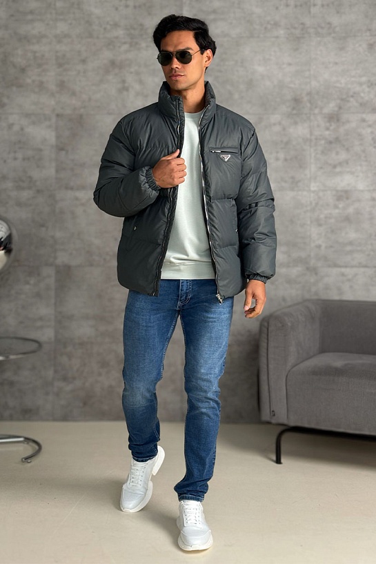 Мужской пуховик Prada logo-plaque - Grey