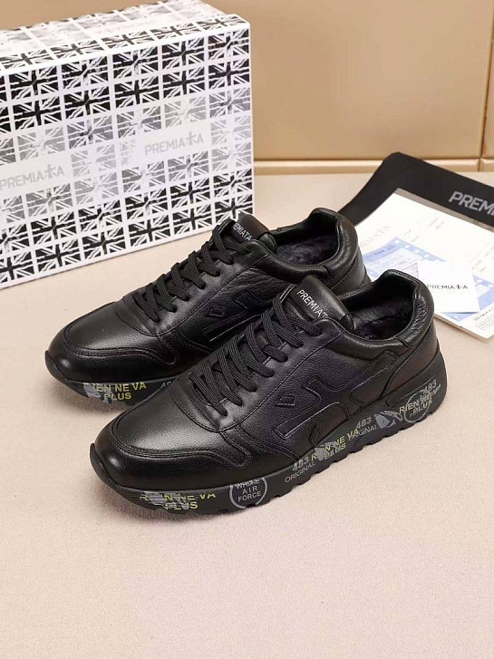 Кожаные кроссовки с мехом Premiata low-top - Black
