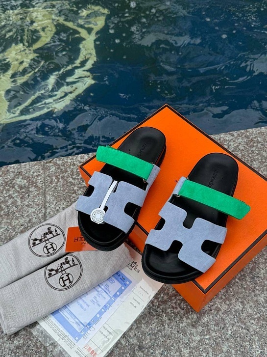 Женские замшевые сандалии Hermes Chypre - Green / Blue