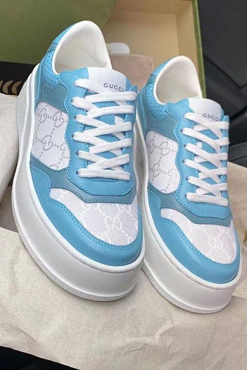 Женские кроссовки Gucci GG Chunky B Premium - White \ Blue   