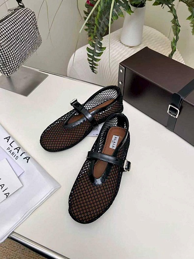 Женские плетёные балетки Alaia Fishnet Ballet premium   